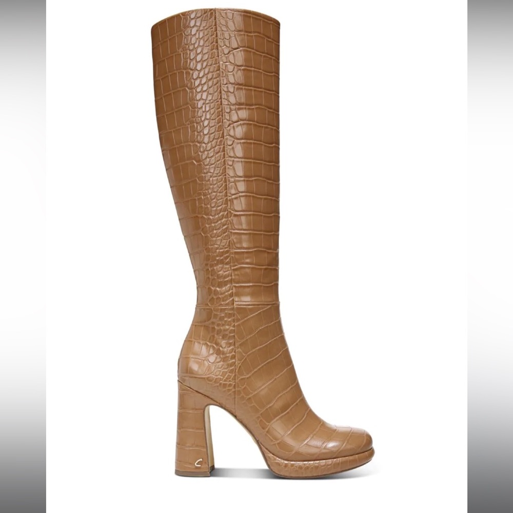 Sam Edelman Circus Freda Light Brown Croc Knee High Platform Boot